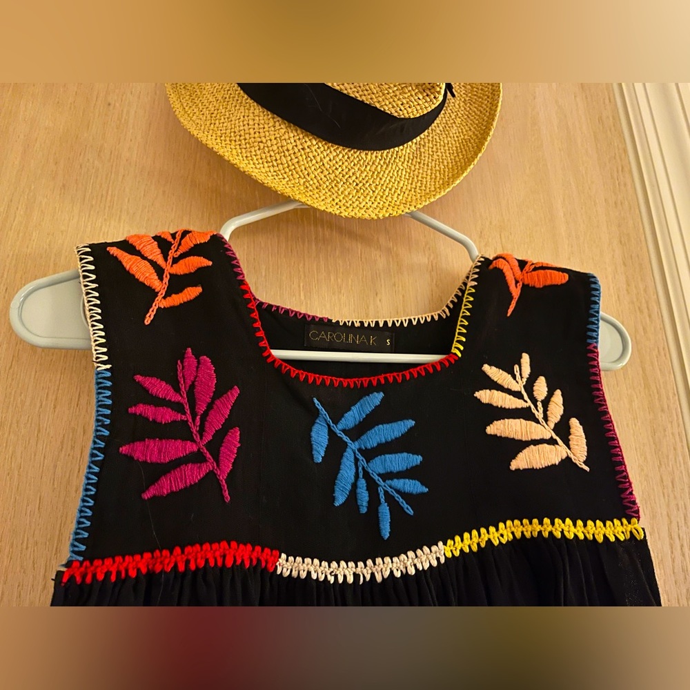 Carolina K Embroidered Mexican Style Linen Dress